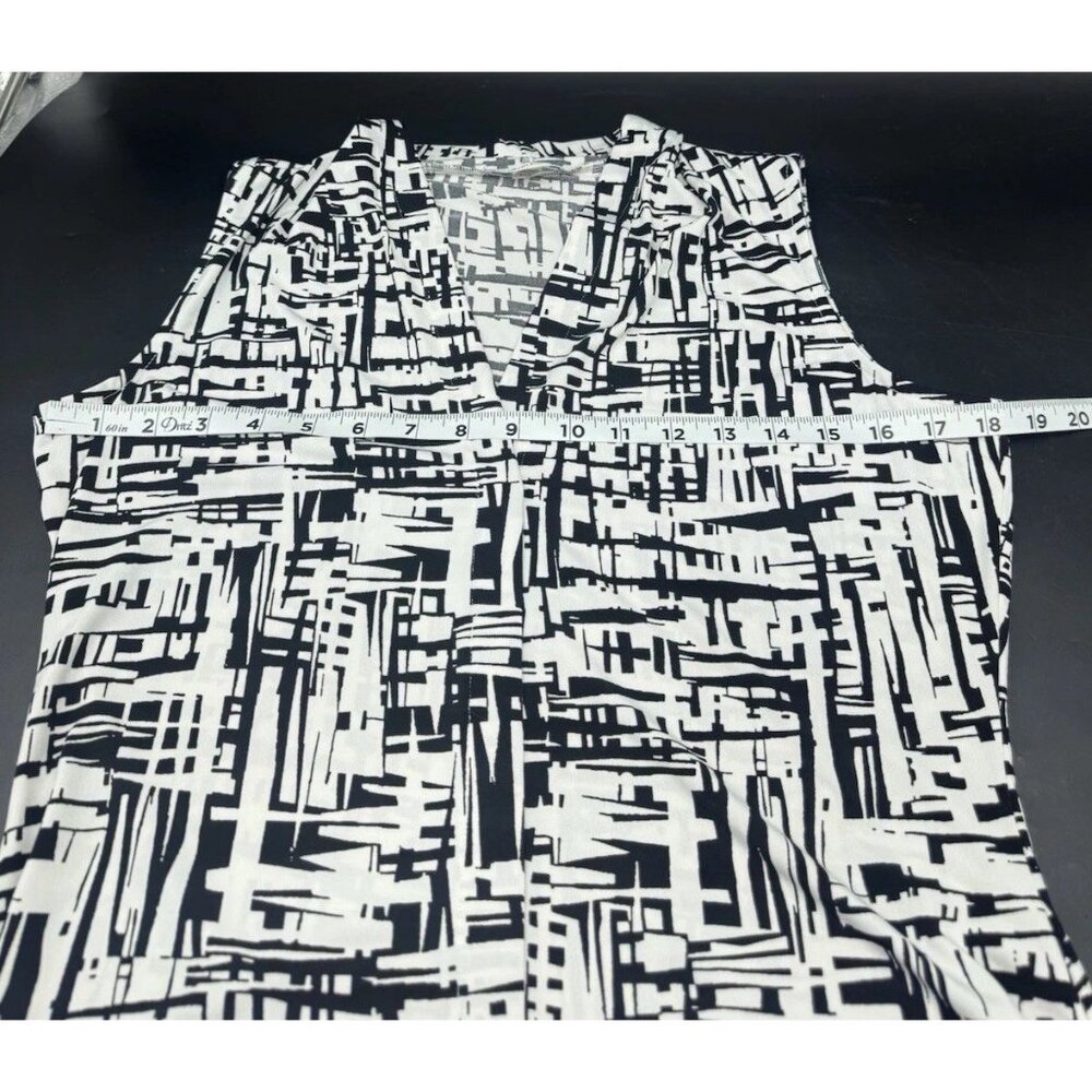 Calvin Klein Womens Black White Abstract Sleeveless Pleated V Neck Top S Classic - Picture 4 of 7
